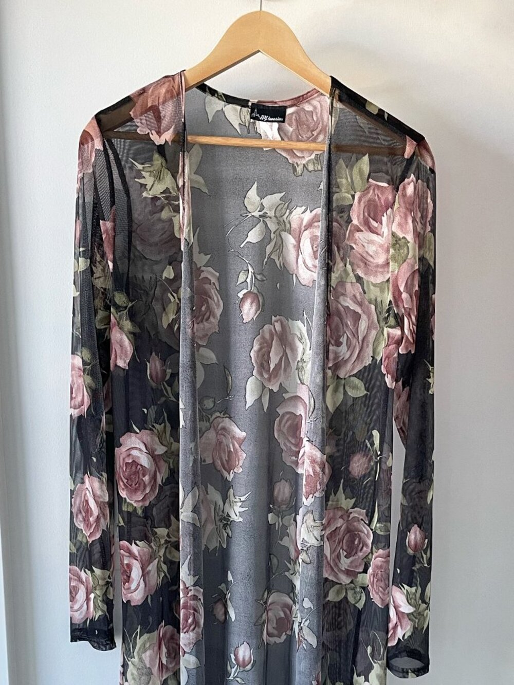 My Invasion Sheer Floral Mesh Duster • Y2K Rose Print • Made in USA • Large